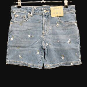 Thereabouts Denim Shorts Light Wash with Embroidered Flowers Stretch Girl’s 10